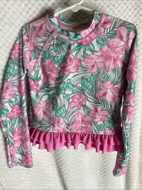 Tommy Bahama Pink & Green Floral Rashguard Swim Top